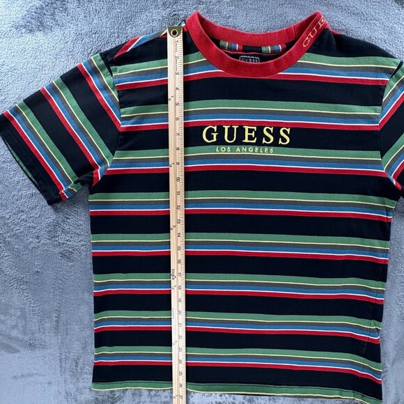 GUESS Los Angeles Striped Tee Men Medium Multi Color Striped Vintage Retro Y2K - Picture 7 of 7